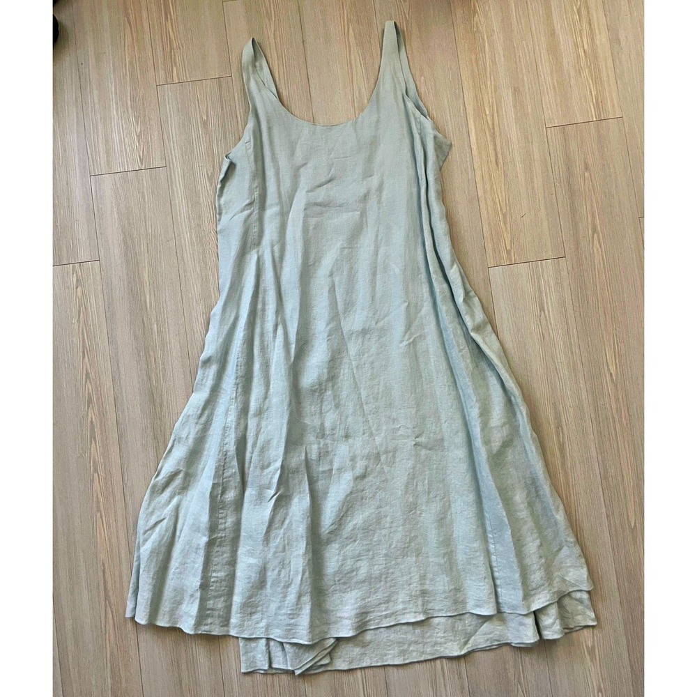Eileen Fisher Women Blue Irish Linen Shift Maxi Dress Scoop Neck Sleeveless Sz L